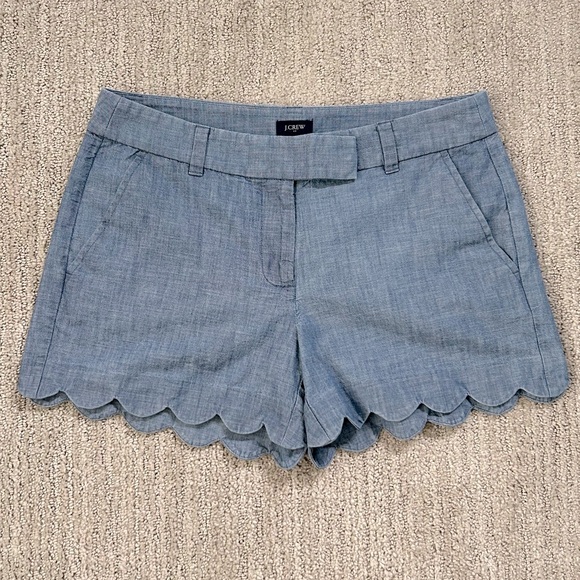 J. Crew Pants - J. Crew Chambray Scalloped Hem Blue Shorts. 100% Cotton. Women’s Sz 4. EUC